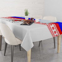 Slovenia Christmas Tablecloth with Saint Nicholas White Horse Snowflake Pattern and National Flag Design - Wonder Print Shop