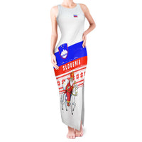 Slovenia Christmas Tank Maxi Dress with Saint Nicholas White Horse Snowflake Pattern and National Flag Design - Wonder Print Shop