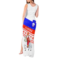 Slovenia Christmas Tank Maxi Dress with Saint Nicholas White Horse Snowflake Pattern and National Flag Design - Wonder Print Shop