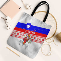 Slovenia Christmas Tote Bag with Saint Nicholas White Horse Snowflake Pattern and National Flag Design - Wonder Print Shop