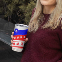 Slovenia Christmas Tumbler Cup with Saint Nicholas White Horse Snowflake Pattern and National Flag Design - Wonder Print Shop