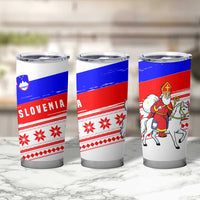 Slovenia Christmas Tumbler Cup with Saint Nicholas White Horse Snowflake Pattern and National Flag Design - Wonder Print Shop