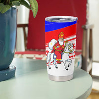 Slovenia Christmas Tumbler Cup with Saint Nicholas White Horse Snowflake Pattern and National Flag Design - Wonder Print Shop