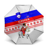 Slovenia Christmas Umbrella with Saint Nicholas White Horse Snowflake Pattern and National Flag Design - Wonder Print Shop