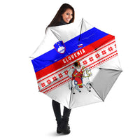 Slovenia Christmas Umbrella with Saint Nicholas White Horse Snowflake Pattern and National Flag Design - Wonder Print Shop