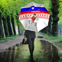 Slovenia Christmas Umbrella with Saint Nicholas White Horse Snowflake Pattern and National Flag Design - Wonder Print Shop