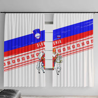 Slovenia Christmas Window Curtain with Saint Nicholas White Horse Snowflake Pattern and National Flag Design - Wonder Print Shop