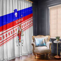 Slovenia Christmas Window Curtain with Saint Nicholas White Horse Snowflake Pattern and National Flag Design - Wonder Print Shop