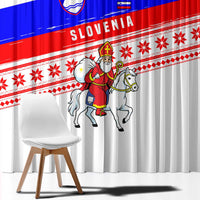 Slovenia Christmas Window Curtain with Saint Nicholas White Horse Snowflake Pattern and National Flag Design - Wonder Print Shop