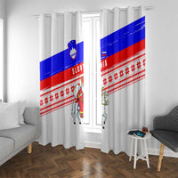 Slovenia Christmas Window Curtain with Saint Nicholas White Horse Snowflake Pattern and National Flag Design - Wonder Print Shop