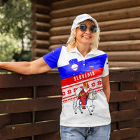 Slovenia Christmas Women Polo Shirt with Saint Nicholas White Horse Snowflake Pattern and National Flag Design - Wonder Print Shop