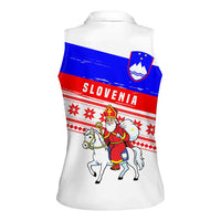 Slovenia Christmas Women Sleeveless Polo Shirt with Saint Nicholas White Horse Snowflake Pattern and National Flag Design - Wonder Print Shop