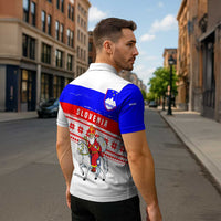Slovenia Christmas Zipper Polo Shirt with Saint Nicholas White Horse Snowflake Pattern and National Flag Design - Wonder Print Shop