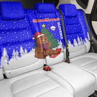 Slovenia Christmas Back Car Seat Cover with Bear Potica Cake Snowy Tree and National Emblem Design - Wonder Print Shop