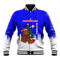 Slovenia Christmas Baseball Jacket with Bear Potica Cake Snowy Tree and National Emblem Design - Wonder Print Shop