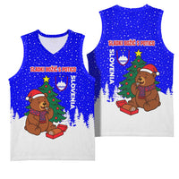 Slovenia Christmas Basketball Jersey with Bear Potica Cake Snowy Tree and National Emblem Design - Wonder Print Shop