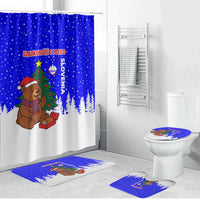 Slovenia Christmas Bathroom Set with Bear Potica Cake Snowy Tree and National Emblem Design - Wonder Print Shop