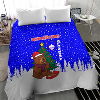 Slovenia Christmas Bedding Set with Bear Potica Cake Snowy Tree and National Emblem Design - Wonder Print Shop