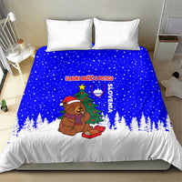 Slovenia Christmas Bedding Set with Bear Potica Cake Snowy Tree and National Emblem Design - Wonder Print Shop