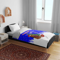 Slovenia Christmas Bedding Set with Bear Potica Cake Snowy Tree and National Emblem Design - Wonder Print Shop