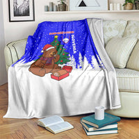 Slovenia Christmas Blanket with Bear Potica Cake Snowy Tree and National Emblem Design - Wonder Print Shop