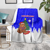 Slovenia Christmas Blanket with Bear Potica Cake Snowy Tree and National Emblem Design - Wonder Print Shop