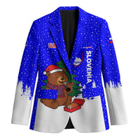 Slovenia Christmas Blazer with Bear Potica Cake Snowy Tree and National Emblem Design - Wonder Print Shop