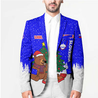 Slovenia Christmas Blazer with Bear Potica Cake Snowy Tree and National Emblem Design - Wonder Print Shop