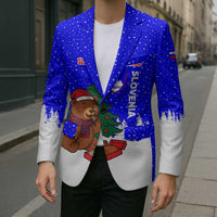 Slovenia Christmas Blazer with Bear Potica Cake Snowy Tree and National Emblem Design - Wonder Print Shop