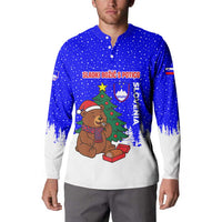 Slovenia Christmas Button Sweatshirt with Bear Potica Cake Snowy Tree and National Emblem Design - Wonder Print Shop
