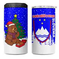 Slovenia Christmas 4 in 1 Can Cooler Tumbler with Bear Potica Cake Snowy Tree and National Emblem Design - Wonder Print Shop