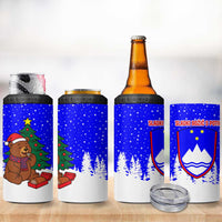 Slovenia Christmas 4 in 1 Can Cooler Tumbler with Bear Potica Cake Snowy Tree and National Emblem Design - Wonder Print Shop