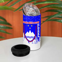 Slovenia Christmas 4 in 1 Can Cooler Tumbler with Bear Potica Cake Snowy Tree and National Emblem Design - Wonder Print Shop