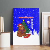 Slovenia Christmas Canvas Wall Art with Bear Potica Cake Snowy Tree and National Emblem Design - Wonder Print Shop