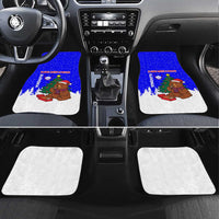 Slovenia Christmas Car Mats with Bear Potica Cake Snowy Tree and National Emblem Design - Wonder Print Shop