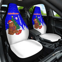 Slovenia Christmas Car Seat Cover with Bear Potica Cake Snowy Tree and National Emblem Design - Wonder Print Shop