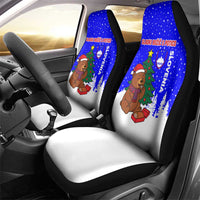 Slovenia Christmas Car Seat Cover with Bear Potica Cake Snowy Tree and National Emblem Design - Wonder Print Shop