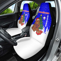 Slovenia Christmas Car Seat Cover with Bear Potica Cake Snowy Tree and National Emblem Design - Wonder Print Shop