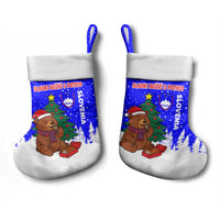 Slovenia Christmas Stocking with Bear Potica Cake Snowy Tree and National Emblem Design - Wonder Print Shop