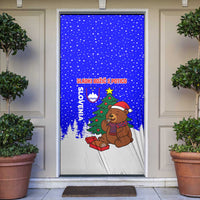 Slovenia Christmas Door Cover with Bear Potica Cake Snowy Tree and National Emblem Design - Wonder Print Shop