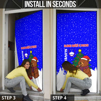 Slovenia Christmas Door Cover with Bear Potica Cake Snowy Tree and National Emblem Design - Wonder Print Shop