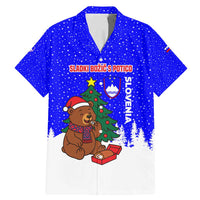 Slovenia Christmas Family Matching Mermaid Dress and Hawaiian Shirt with Bear Potica Cake Snowy Tree and National Emblem Design - Wonder Print Shop