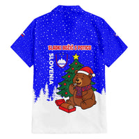 Slovenia Christmas Family Matching Off The Shoulder Long Sleeve Dress and Hawaiian Shirt with Bear Potica Cake Snowy Tree and National Emblem Design - Wonder Print Shop