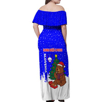 Slovenia Christmas Family Matching Off Shoulder Maxi Dress and Hawaiian Shirt with Bear Potica Cake Snowy Tree and National Emblem Design - Wonder Print Shop
