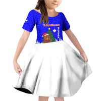 Slovenia Christmas Family Matching Off Shoulder Short Dress and Hawaiian Shirt with Bear Potica Cake Snowy Tree and National Emblem Design - Wonder Print Shop