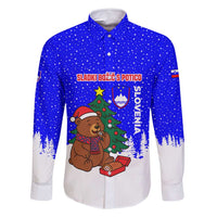 Slovenia Christmas Family Matching Off Shoulder Short Dress and Hawaiian Shirt with Bear Potica Cake Snowy Tree and National Emblem Design - Wonder Print Shop