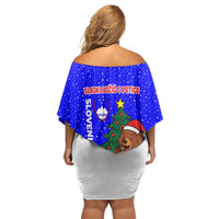 Slovenia Christmas Family Matching Off Shoulder Short Dress and Hawaiian Shirt with Bear Potica Cake Snowy Tree and National Emblem Design - Wonder Print Shop