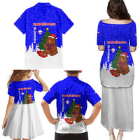 Slovenia Christmas Family Matching Puletasi and Hawaiian Shirt with Bear Potica Cake Snowy Tree and National Emblem Design - Wonder Print Shop