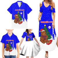 Slovenia Christmas Family Matching Summer Maxi Dress and Hawaiian Shirt with Bear Potica Cake Snowy Tree and National Emblem Design - Wonder Print Shop