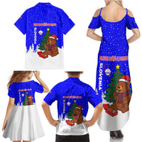 Slovenia Christmas Family Matching Summer Maxi Dress and Hawaiian Shirt with Bear Potica Cake Snowy Tree and National Emblem Design - Wonder Print Shop